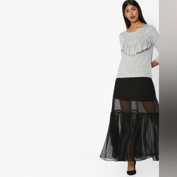 3/$20 ONLY Ruffled Flounce Knit Top Boat Neck 3/4 Sleeve Super Stretchy Pullover - Picture 6 of 16